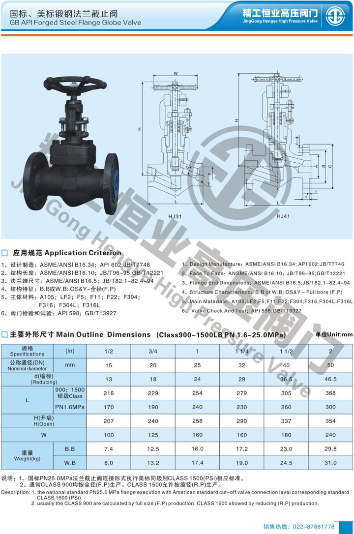 国标、美标锻钢法兰截止阀 国标、美标锻钢法兰截止阀
